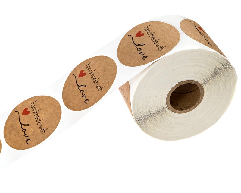 SBlabels 2" Round Natural Brown Kraft Handmade with Love Stickers/Roll of 500 Labels/Homemade Handmade DIY Project Labels/Made in The USA - Image 3